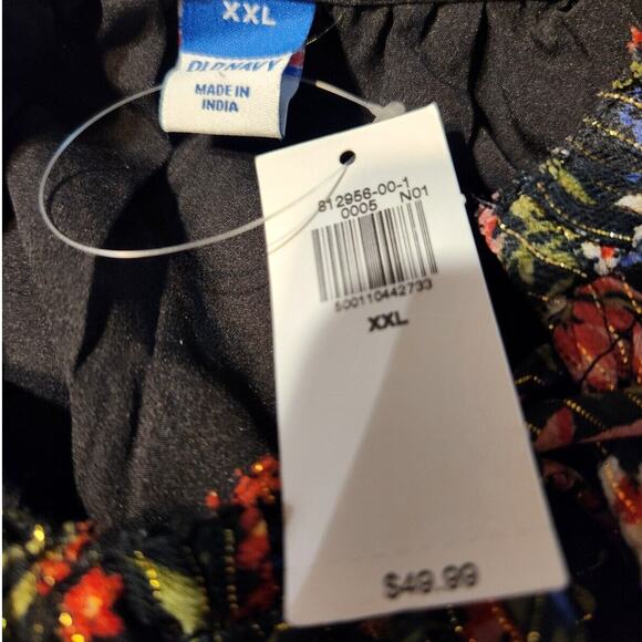 New Old Navy $50 XXL Blue Floral Shine Waist-Defined Boho Tie Neck Mini Dress - Picture 8 of 11